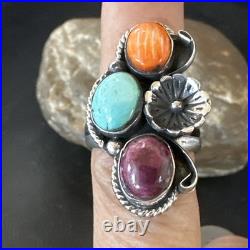 Multicolor Ring Turquoise Spiny Navajo Sterling Silver Cluster Size 7 19178