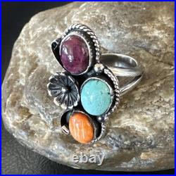 Multicolor Ring Turquoise Spiny Navajo Sterling Silver Cluster Size 7 19178
