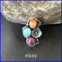 Multicolor Ring Turquoise Spiny Navajo Sterling Silver Cluster Size 7 19178