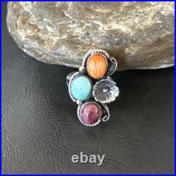 Multicolor Ring Turquoise Spiny Navajo Sterling Silver Cluster Size 7 19178