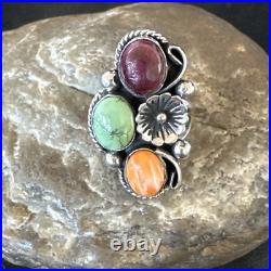 Multicolor Ring Turquoise Spiny Navajo Sterling Silver Cluster Size 7 19179