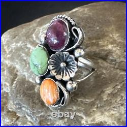Multicolor Ring Turquoise Spiny Navajo Sterling Silver Cluster Size 7 19179