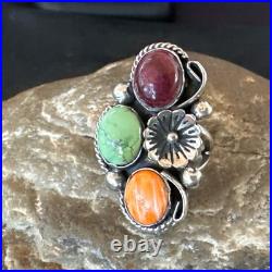 Multicolor Ring Turquoise Spiny Navajo Sterling Silver Cluster Size 7 19179
