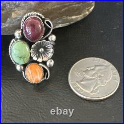Multicolor Ring Turquoise Spiny Navajo Sterling Silver Cluster Size 7 19179
