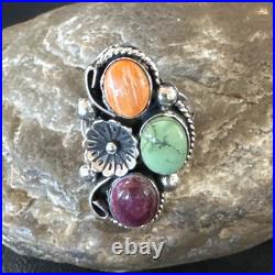 Multicolor Ring Turquoise Spiny Navajo Sterling Silver Cluster Size 7 19179