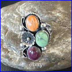 Multicolor Ring Turquoise Spiny Navajo Sterling Silver Cluster Size 7 19179