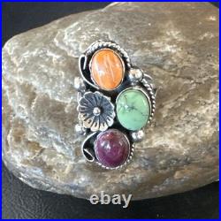 Multicolor Ring Turquoise Spiny Navajo Sterling Silver Cluster Size 7 19179