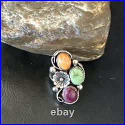 Multicolor Ring Turquoise Spiny Navajo Sterling Silver Cluster Size 7 19179