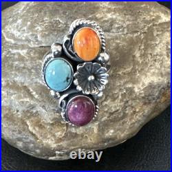 Multicolor Ring Turquoise Spiny Navajo Sterling Silver Cluster Size 8.5 19167