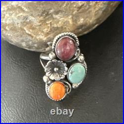 Multicolor Ring Turquoise Spiny Navajo Sterling Silver Cluster Size 8.5 19167