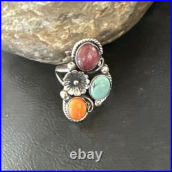 Multicolor Ring Turquoise Spiny Navajo Sterling Silver Cluster Size 8.5 19167