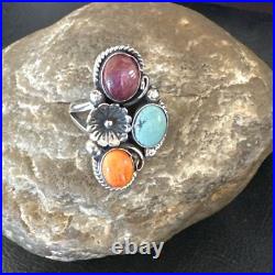 Multicolor Ring Turquoise Spiny Navajo Sterling Silver Cluster Size 8.5 19167