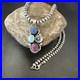 Multicolor Turquoise Spiny Navajo Sterling Silver Cluster Pendant Necklace 19313