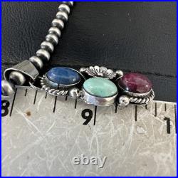 Multicolor Turquoise Spiny Navajo Sterling Silver Cluster Pendant Necklace 19313