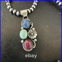 Multicolor Turquoise Spiny Navajo Sterling Silver Cluster Pendant Necklace 19313