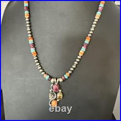 Multicolor Turquoise Spiny Navajo Sterling Silver Cluster Pendant Necklace 19640 Multicolor Turquoise Spiny Navajo Sterling Silver Cluster Pendant Necklace 19640