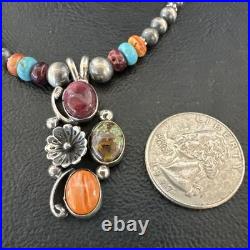Multicolor Turquoise Spiny Navajo Sterling Silver Cluster Pendant Necklace 19640 Multicolor Turquoise Spiny Navajo Sterling Silver Cluster Pendant Necklace 19640