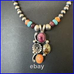 Multicolor Turquoise Spiny Navajo Sterling Silver Cluster Pendant Necklace 19640 Multicolor Turquoise Spiny Navajo Sterling Silver Cluster Pendant Necklace 19640
