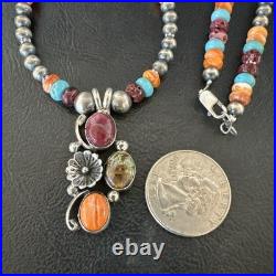 Multicolor Turquoise Spiny Navajo Sterling Silver Cluster Pendant Necklace 19640 Multicolor Turquoise Spiny Navajo Sterling Silver Cluster Pendant Necklace 19640