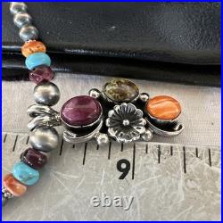 Multicolor Turquoise Spiny Navajo Sterling Silver Cluster Pendant Necklace 19640