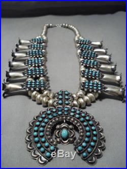 Museum Turquoise Vintage Navajo Sterling Silver Squash Blossom Necklace Bracelet