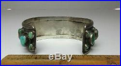 NATIVE AMERICAN Indian SILVER & TURQUOISE CUFF BRACELET OLD PAWN Navajo Vintage