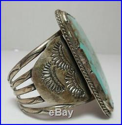 NATIVE AMERICAN SILVER Big TURQUOISE Stone CUFF BRACELET OLD PAWN Navajo Vintage
