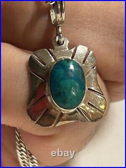 NAVAJO NATIVE AMERICAN VINTAGE MALACHITE STERLING SILVER PENDANT NECKLACE/Earrin NAVAJO NATIVE AMERICAN VINTAGE MALACHITE STERLING SILVER PENDANT NECKLACE/Earrin