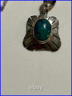 NAVAJO NATIVE AMERICAN VINTAGE MALACHITE STERLING SILVER PENDANT NECKLACE/Earrin