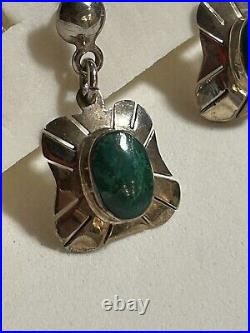 NAVAJO NATIVE AMERICAN VINTAGE MALACHITE STERLING SILVER PENDANT NECKLACE/Earrin