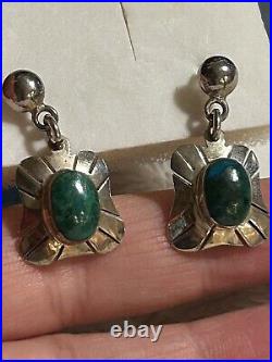 NAVAJO NATIVE AMERICAN VINTAGE MALACHITE STERLING SILVER PENDANT NECKLACE/Earrin