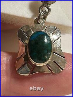 NAVAJO NATIVE AMERICAN VINTAGE MALACHITE STERLING SILVER PENDANT NECKLACE/Earrin