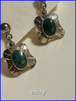 NAVAJO NATIVE AMERICAN VINTAGE MALACHITE STERLING SILVER PENDANT NECKLACE/Earrin