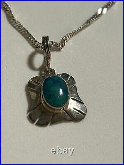NAVAJO NATIVE AMERICAN VINTAGE MALACHITE STERLING SILVER PENDANT NECKLACE/Earrin