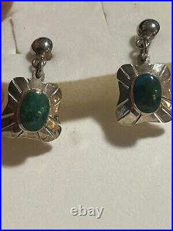 NAVAJO NATIVE AMERICAN VINTAGE MALACHITE STERLING SILVER PENDANT NECKLACE/Earrin