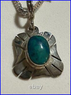 NAVAJO NATIVE AMERICAN VINTAGE MALACHITE STERLING SILVER PENDANT NECKLACE/Earrin NAVAJO NATIVE AMERICAN VINTAGE MALACHITE STERLING SILVER PENDANT NECKLACE/Earrin