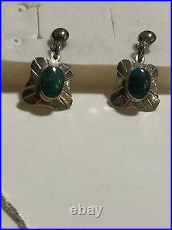 NAVAJO NATIVE AMERICAN VINTAGE MALACHITE STERLING SILVER PENDANT NECKLACE/Earrin