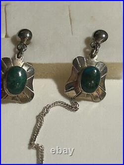 NAVAJO NATIVE AMERICAN VINTAGE MALACHITE STERLING SILVER PENDANT NECKLACE/Earrin NAVAJO NATIVE AMERICAN VINTAGE MALACHITE STERLING SILVER PENDANT NECKLACE/Earrin
