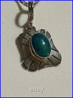 NAVAJO NATIVE AMERICAN VINTAGE MALACHITE STERLING SILVER PENDANT NECKLACE/Earrin
