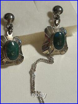 NAVAJO NATIVE AMERICAN VINTAGE MALACHITE STERLING SILVER PENDANT NECKLACE/Earrin NAVAJO NATIVE AMERICAN VINTAGE MALACHITE STERLING SILVER PENDANT NECKLACE/Earrin