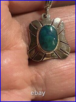 NAVAJO NATIVE AMERICAN VINTAGE MALACHITE STERLING SILVER PENDANT NECKLACE/Earrin
