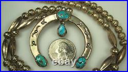 NAVAJO STERLING NAJA Necklace 26.5 1920s TURQUOISE Bench Pearls & Melons SIGNED