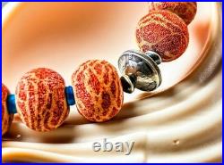 NAVAJO STERLING Vintage Coral Buffalo Indian Squash Blossom Necklace 26- 123g