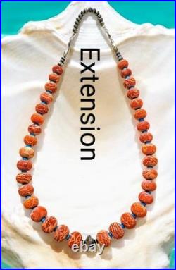 NAVAJO STERLING Vintage Coral Buffalo Indian Squash Blossom Necklace 26- 123g