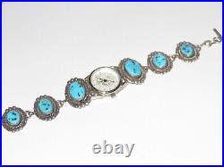 NE Sterling Silver Native American Turquoise Watch Jewelry Ladies Vintage a404