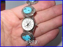 NE Sterling Silver Native American Turquoise Watch Jewelry Ladies Vintage a404