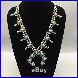 NICE TURQUOISE! VINTAGE TURQUOISE & STERLING SILVER, Squash Blossom Necklace