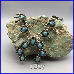 NICE TURQUOISE! VINTAGE TURQUOISE & STERLING SILVER, Squash Blossom Necklace