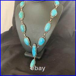 NWT Native Am NAVAJO Sterling Silver Kingman TURQUOISE LARIAT Necklace 11571
