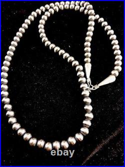 Native American 5mm Sterling Silver Navajo Pearls 24 Hook & Eye Cone Necklace